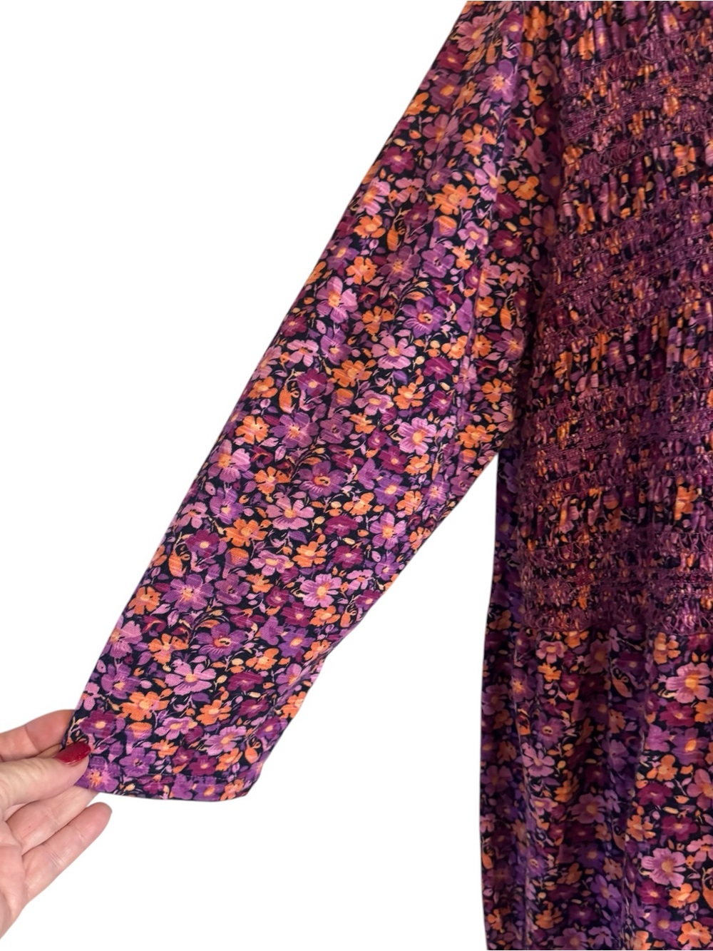 J. JILL Purple Pink Floral Button-Front Peasant Top LARGE   #V - Picture 4 of 8